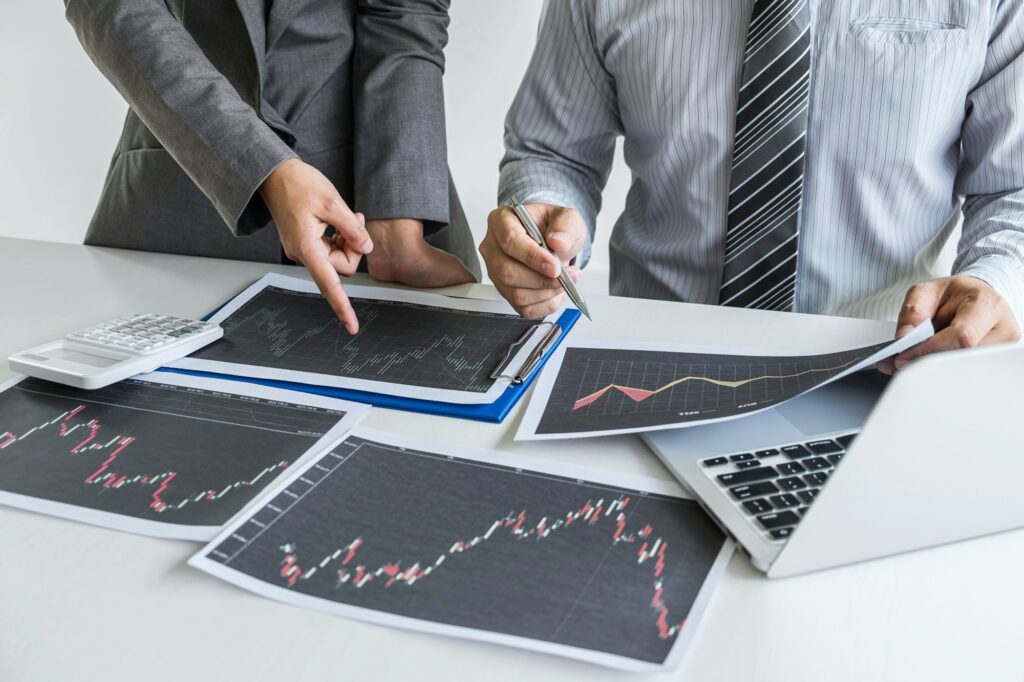 Business team discussion on meeting to planning investment trading project and strategy to investor